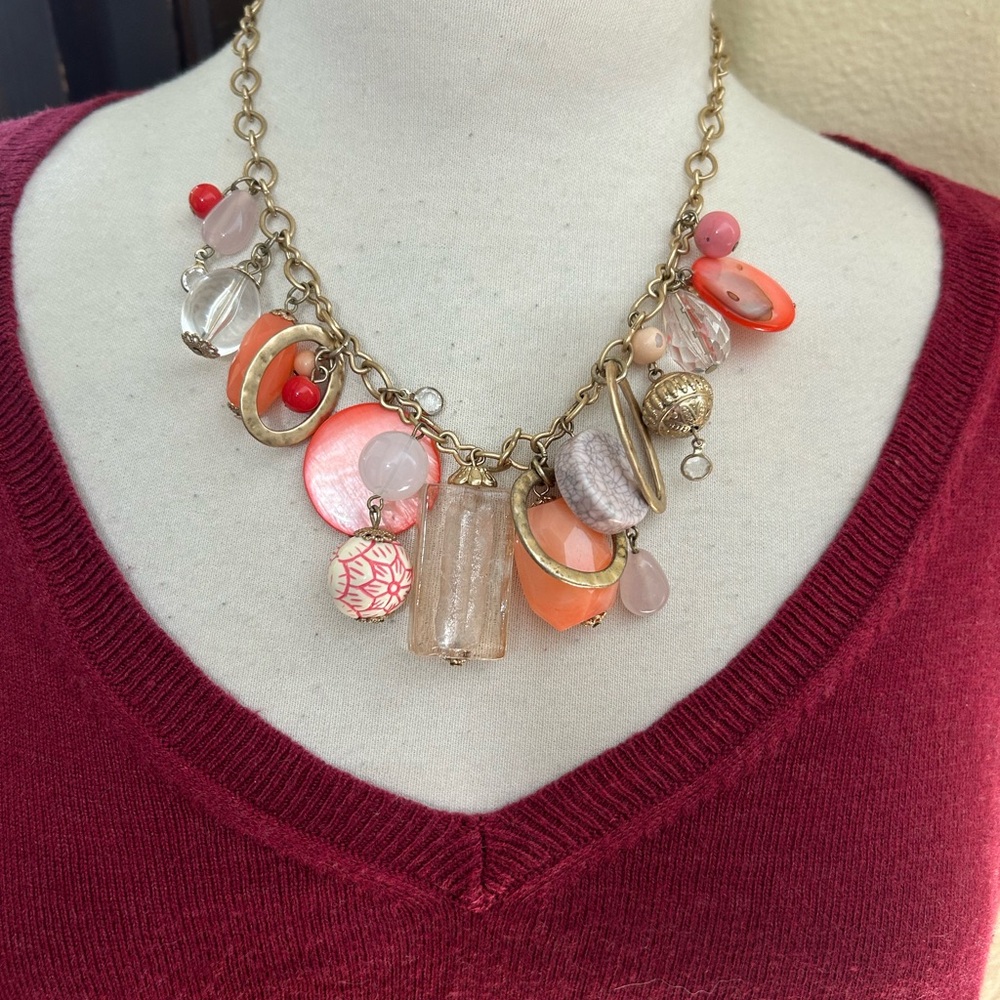 Premier Designs Statement Necklace Dreamsicle Chunky Beaded Coral Gold Tone